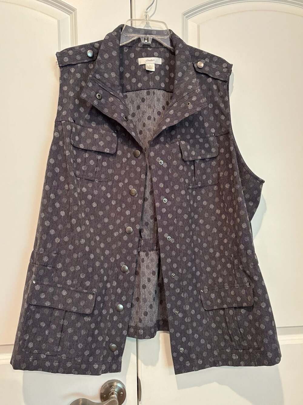CJ Banks Vest Size 3X Grey Polka Dot Button Utility Cargo Sleeveless Jacket
